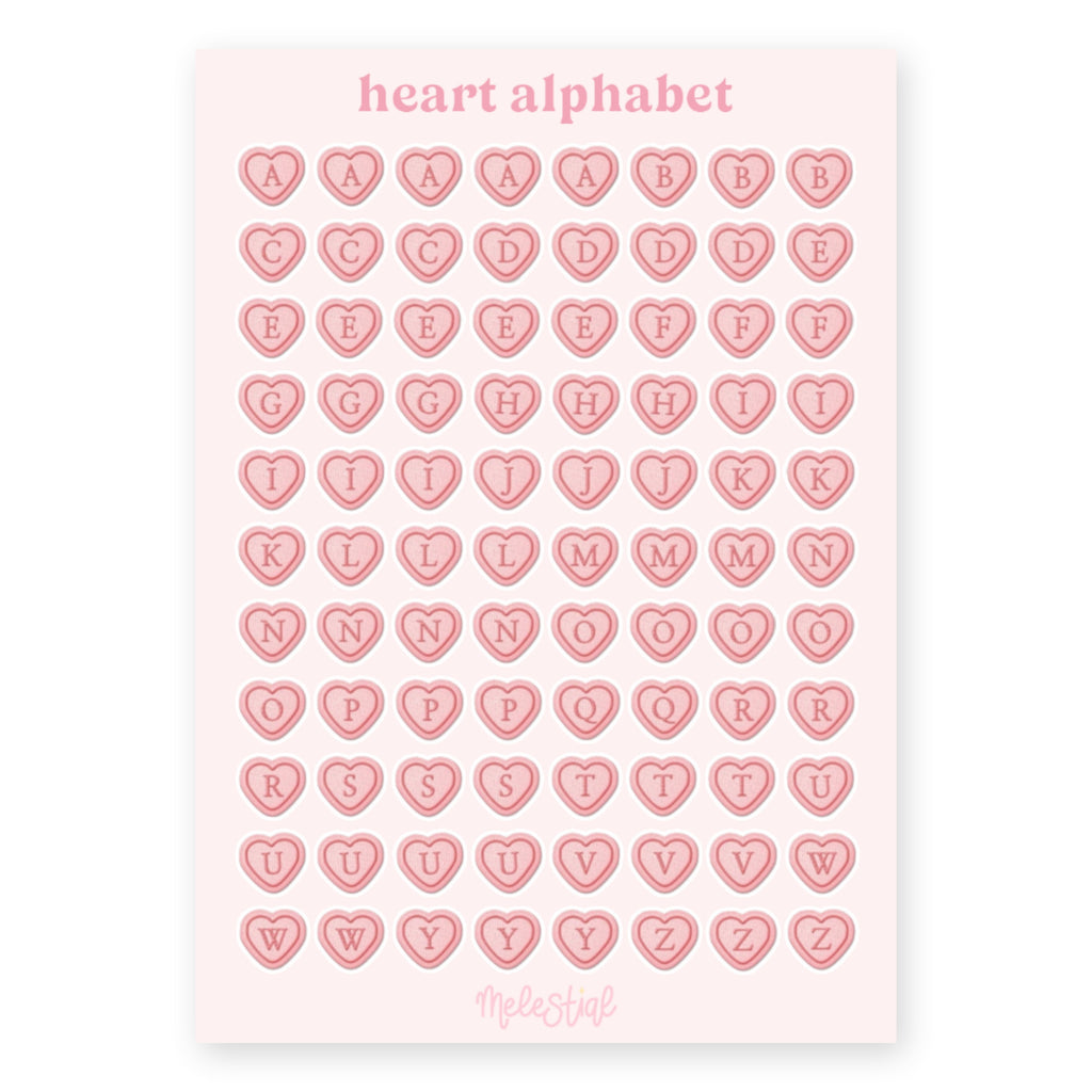 Stickerbogen Alphabet Herzen