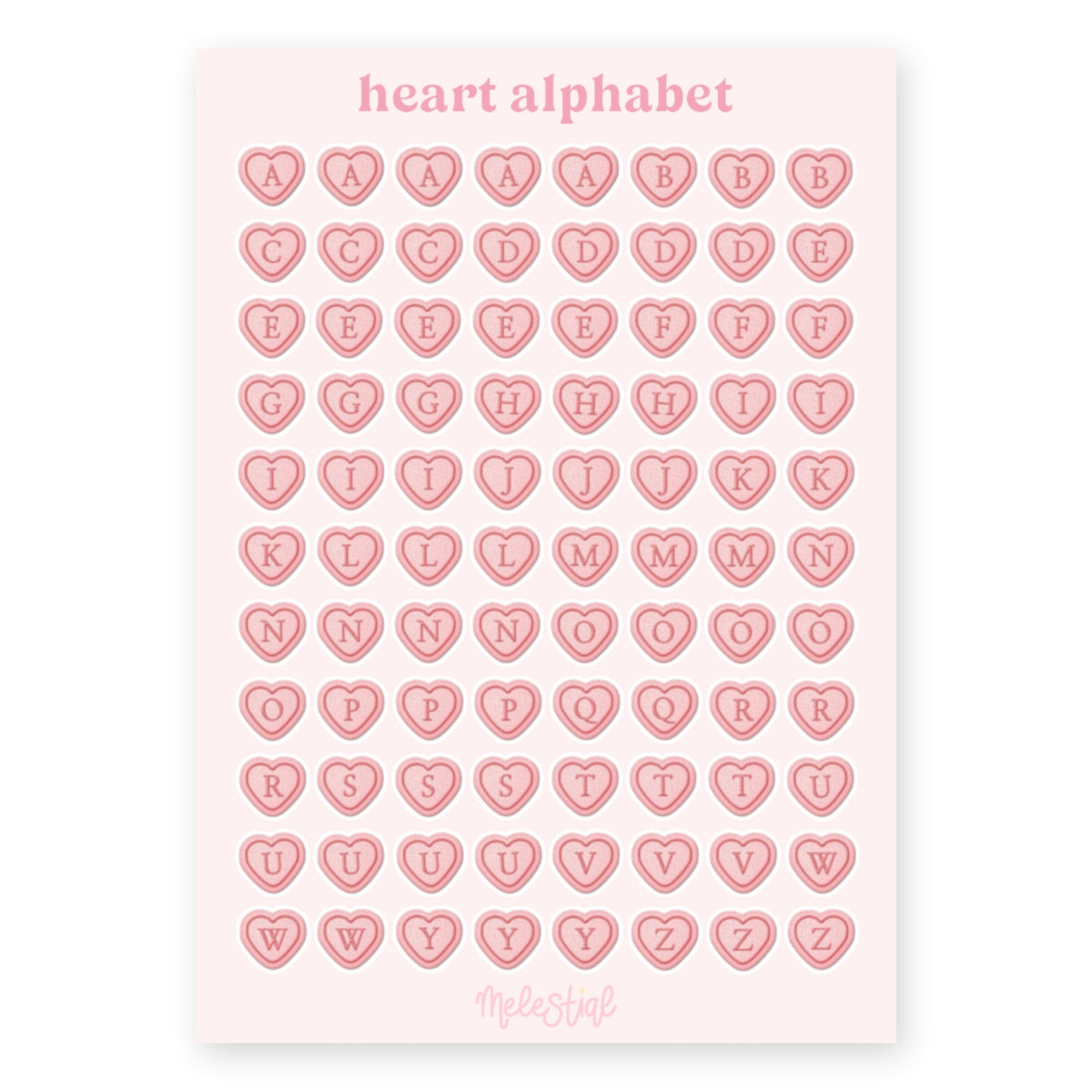 Stickervel Alfabet Hartjes